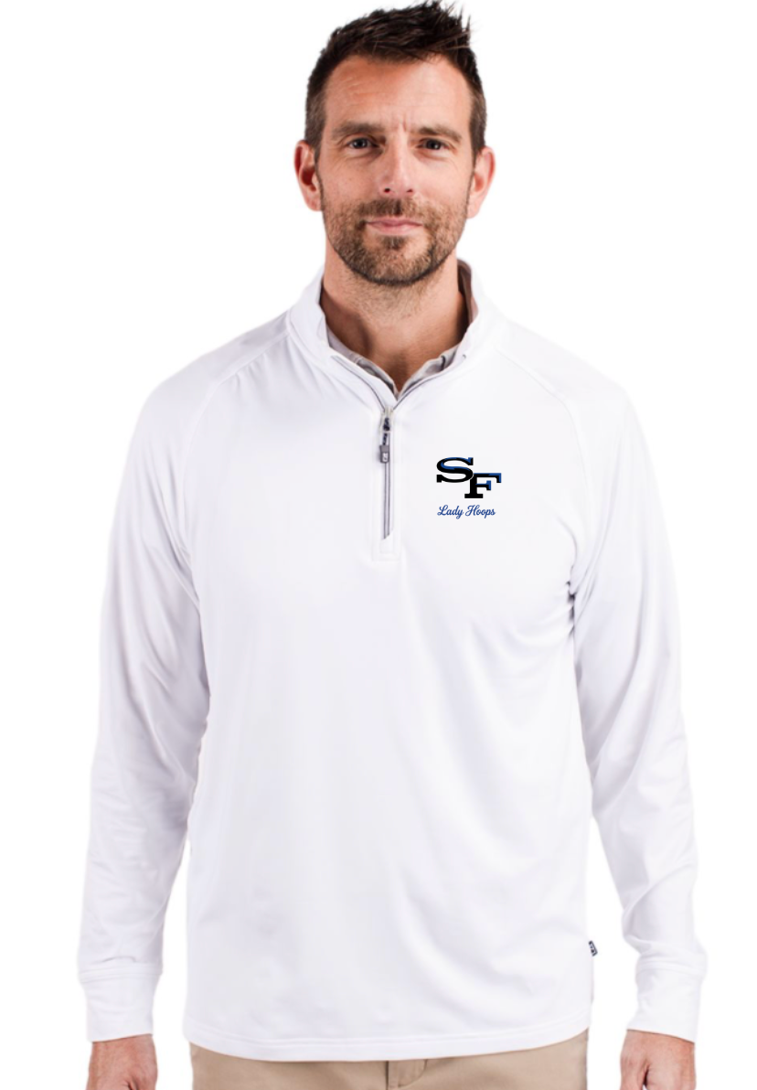 2025 SF Basketball Cutter & Buck Soft Knit Stretch Mens 1/4zip Pullover - White
