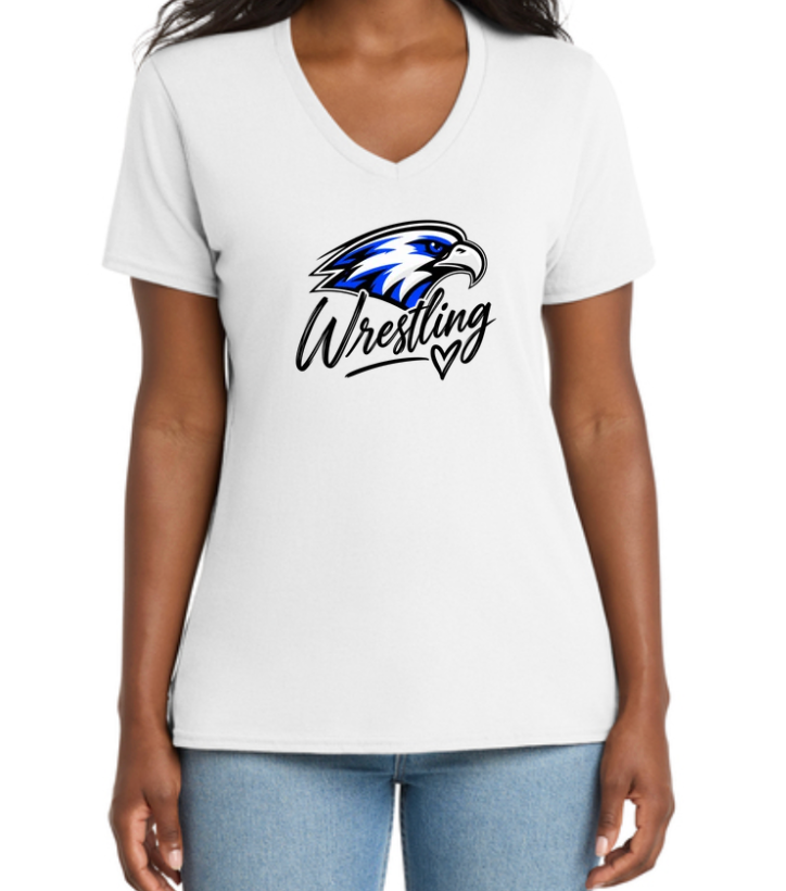26-27 SF Wrestling Women's Core Cotton V-Neck Tee /  Eagle Wrestling Emblem