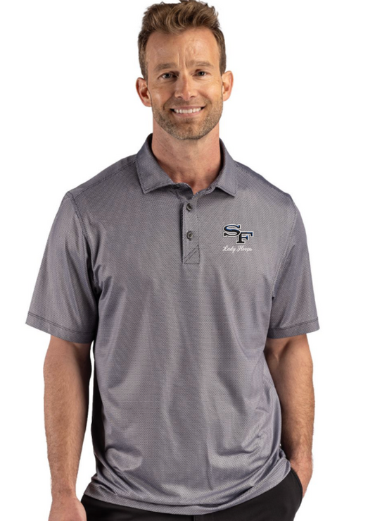 2026 SF Basketball Cutter & Buck Pike Lattice Print Mens Polo - Black Pattern
