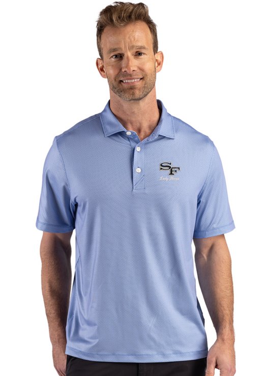 2026 SF Basketball Cutter & Buck Pike Lattice Print Mens Polo - Blue Pattern