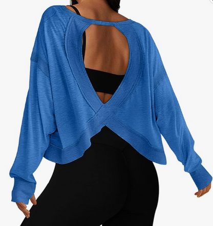 2026 SF Basketball Open Back for Women Long Sleeve Cropped Tee - Blue